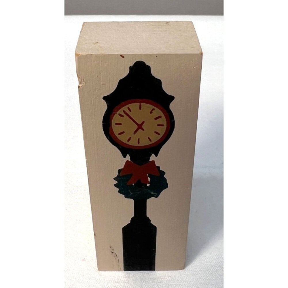 Cat's Meow Wooden Block With Painted Clock Design